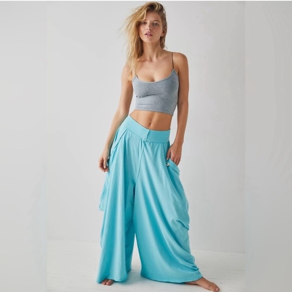 Free People Intimately Summer Slumbers Wide Leg Draped Harem Pants Blue XS NWOT - Picture 2 of 7